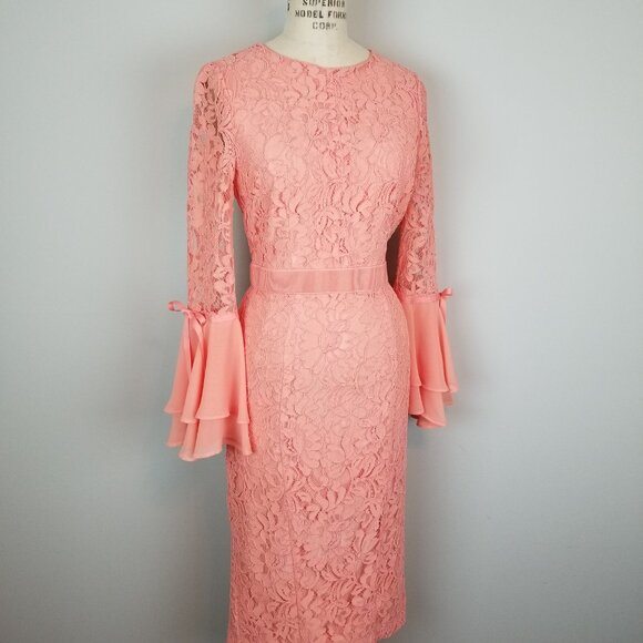 Gorgeous Peach Corded Lace Wiggle Cocktail Dress by Eva Mendes Women's Size 4 - Picture 3 of 10